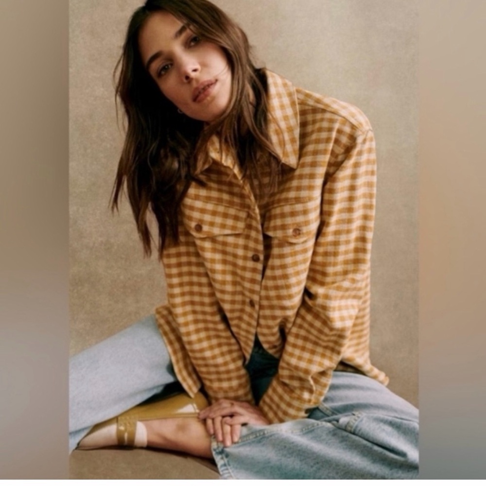 NWOT SEZANE Eurielle Shirt in Orche Ecru Gingham Checks (Size 6)